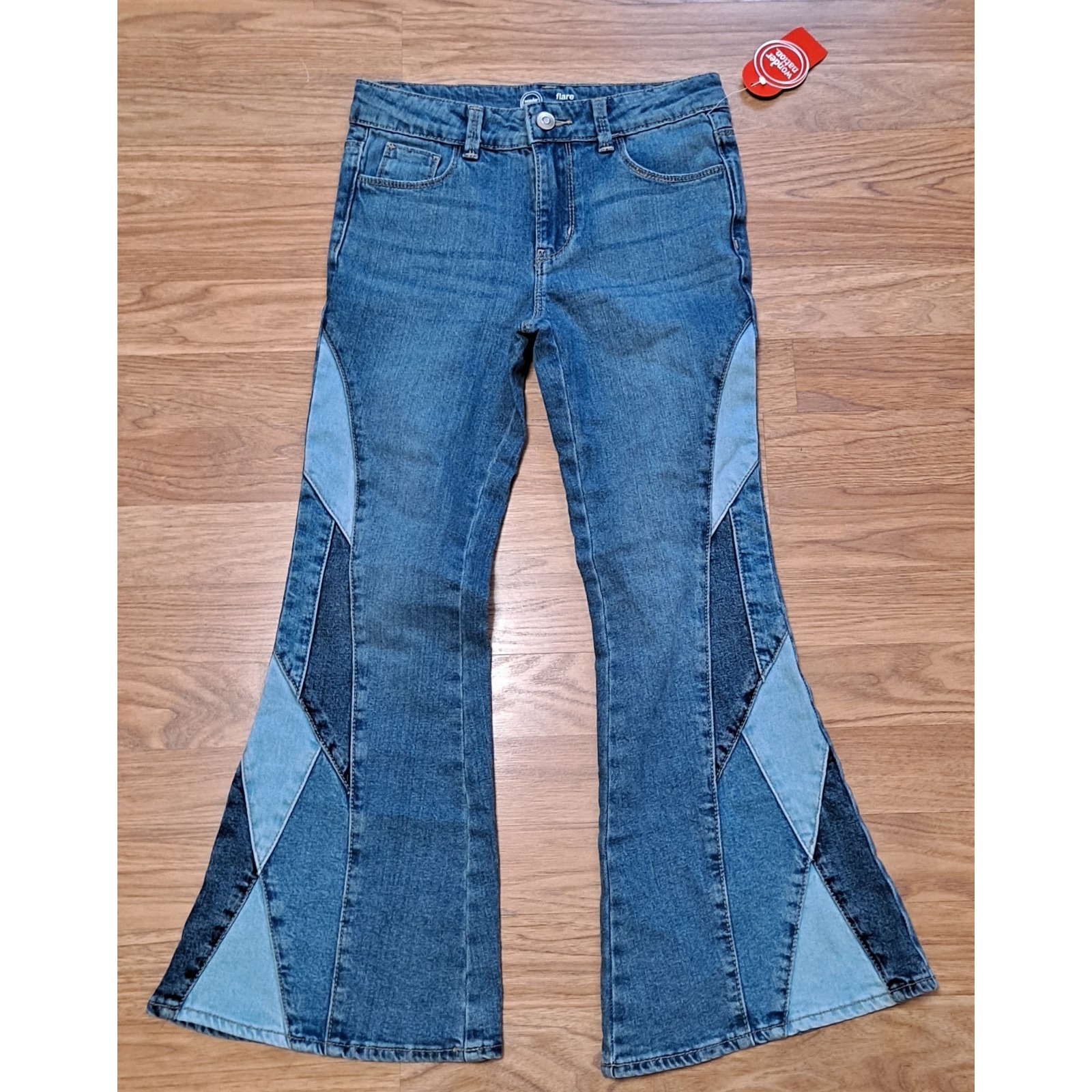 New Wonder Nation Girls Sz 8 Fit And Flare Jeans Patchwork Boho Hippy